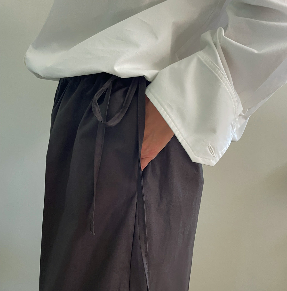 Gather pants cotton poplin- chocolate brown