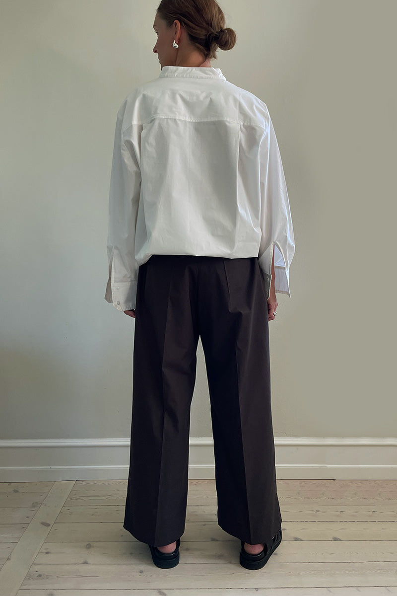 Gather pants cotton poplin- chocolate brown