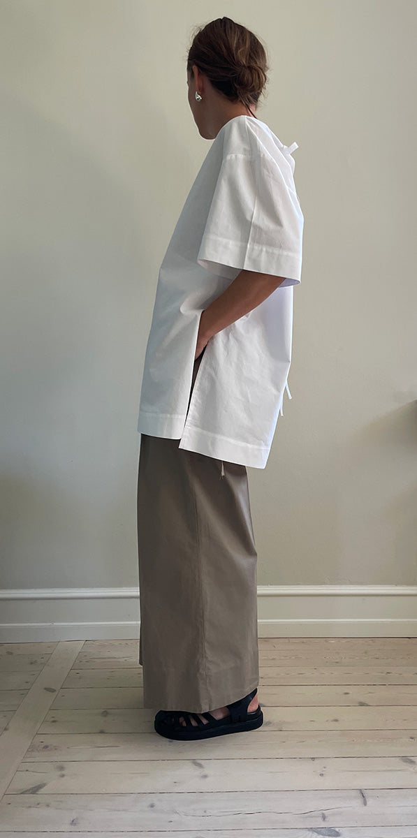 Gather pants cotton poplin - nature