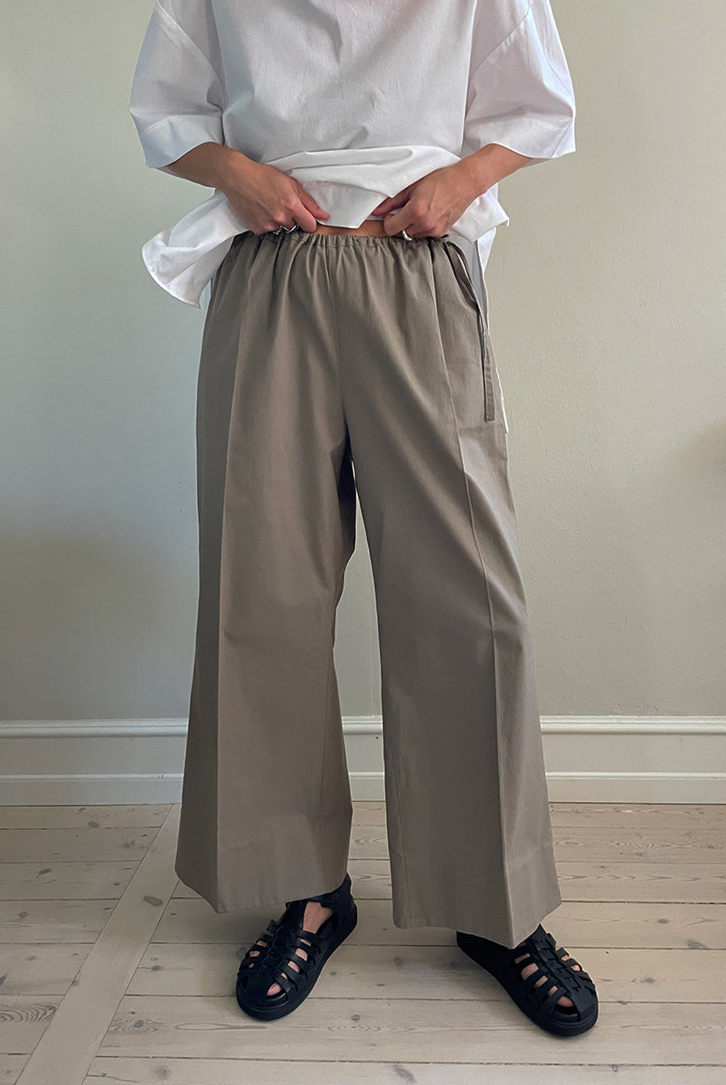Gather pants cotton poplin - nature