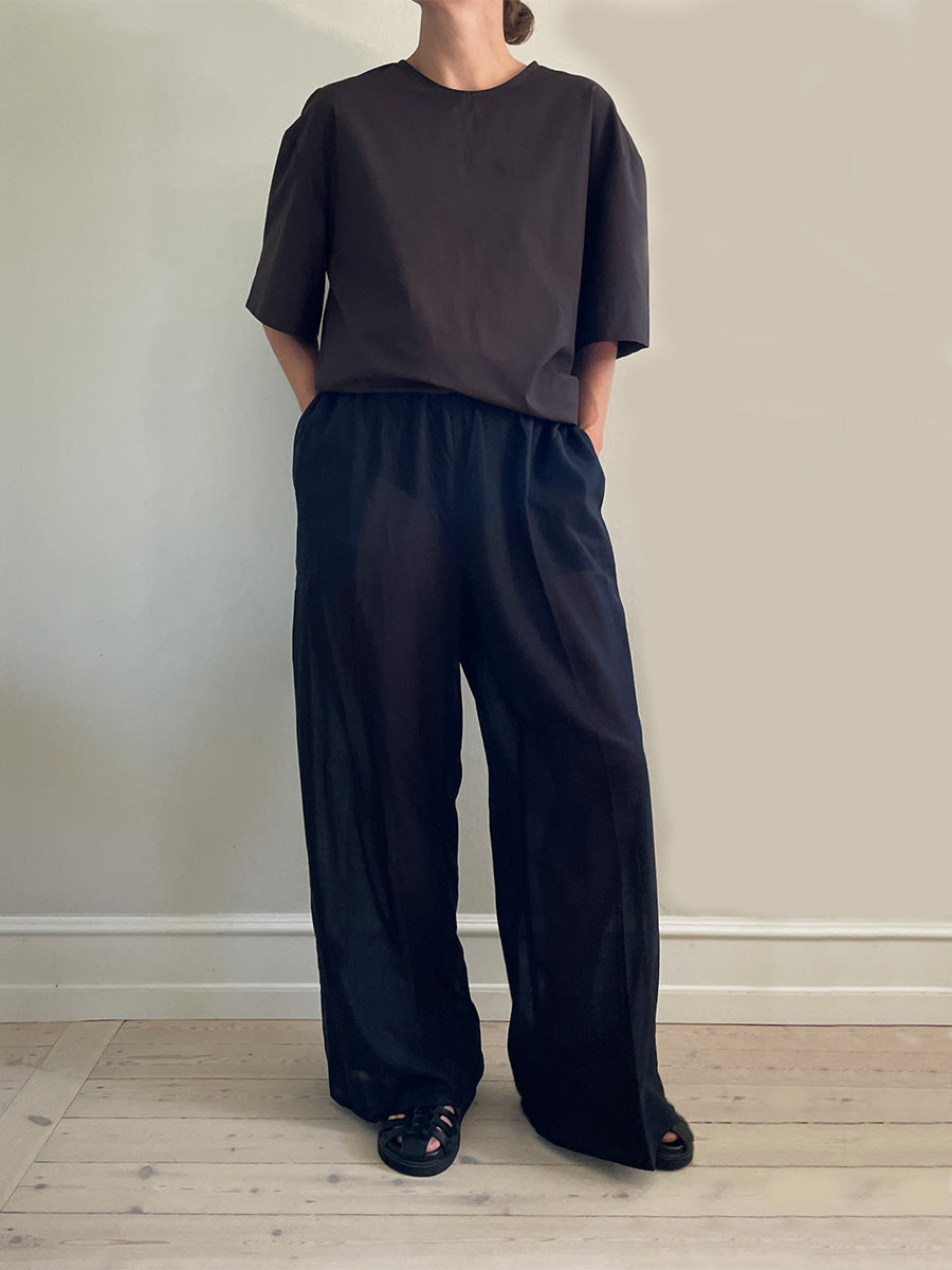 Gather pants - black