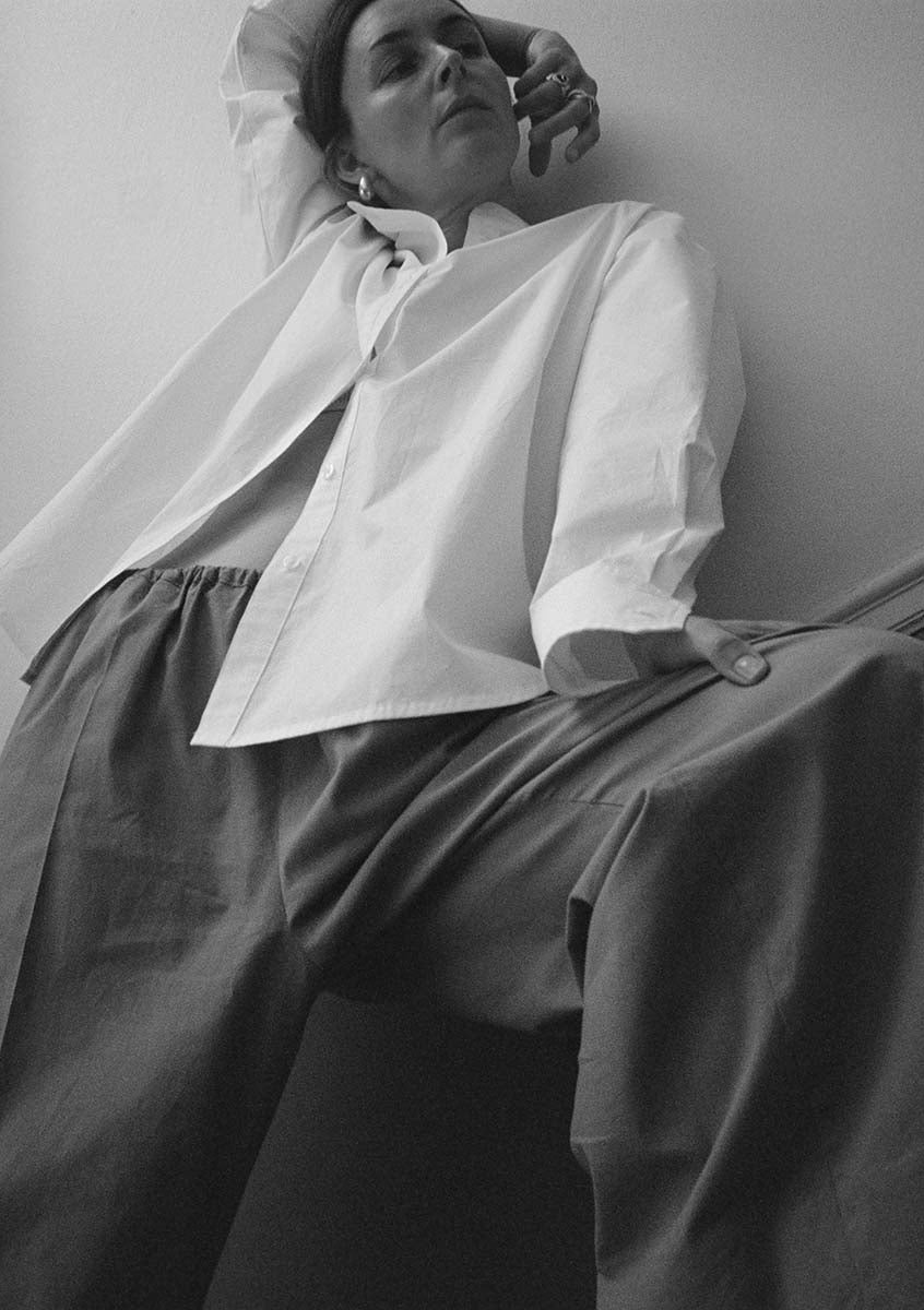 Gather pants cotton poplin- chocolate brown