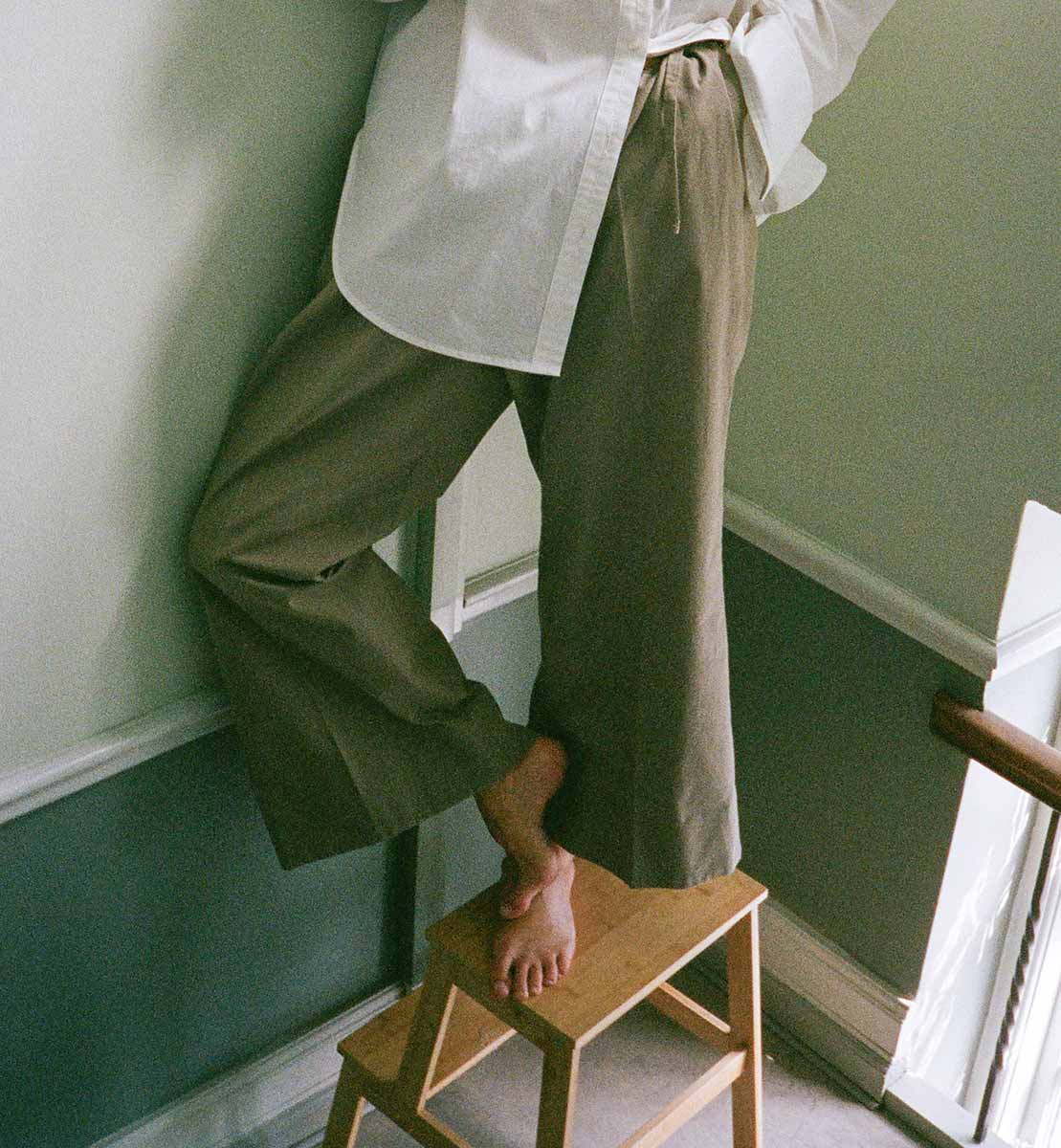 Gather pants cotton poplin - nature