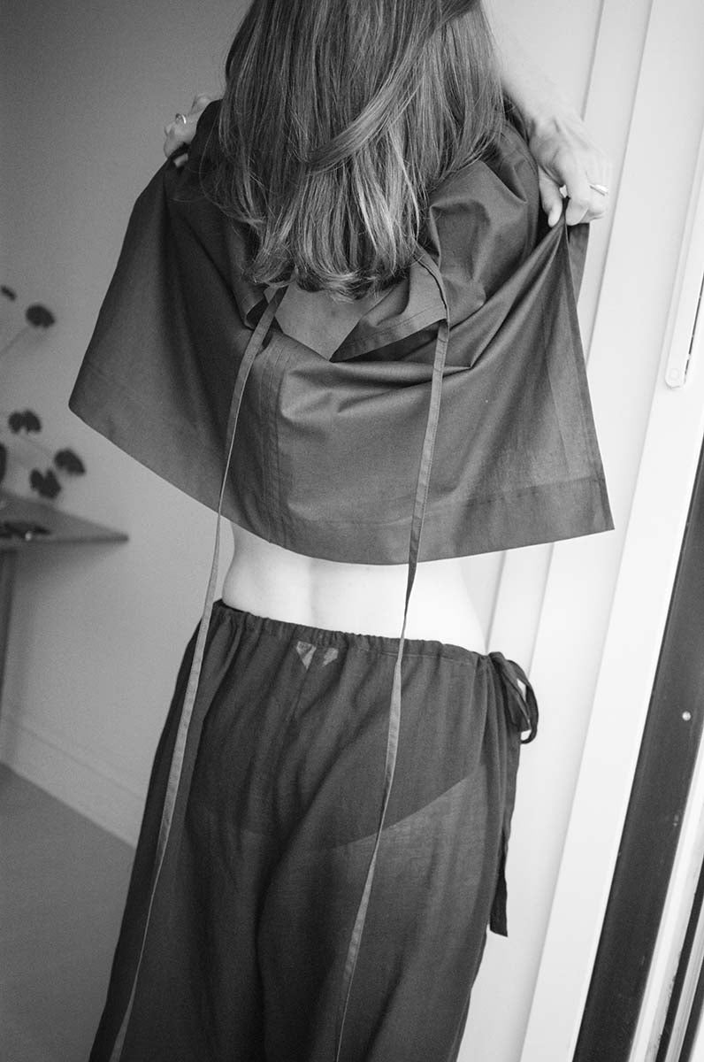 Gather pants - black