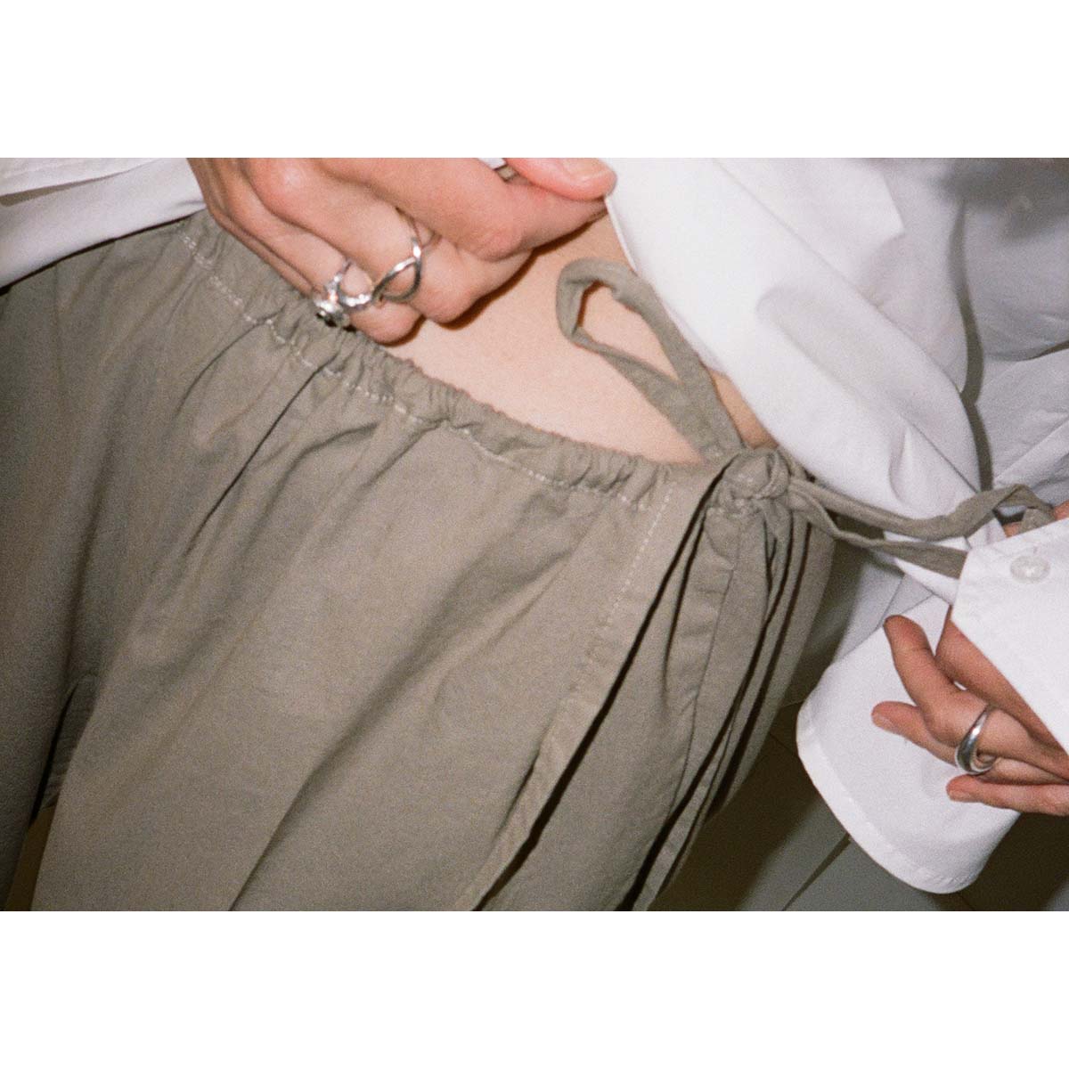 Gather pants cotton poplin - nature