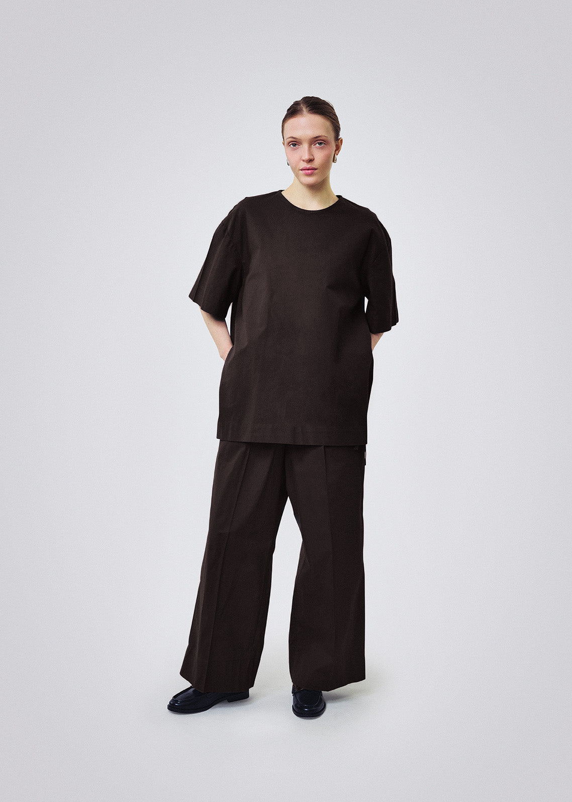 Cotton gather pants chocolate