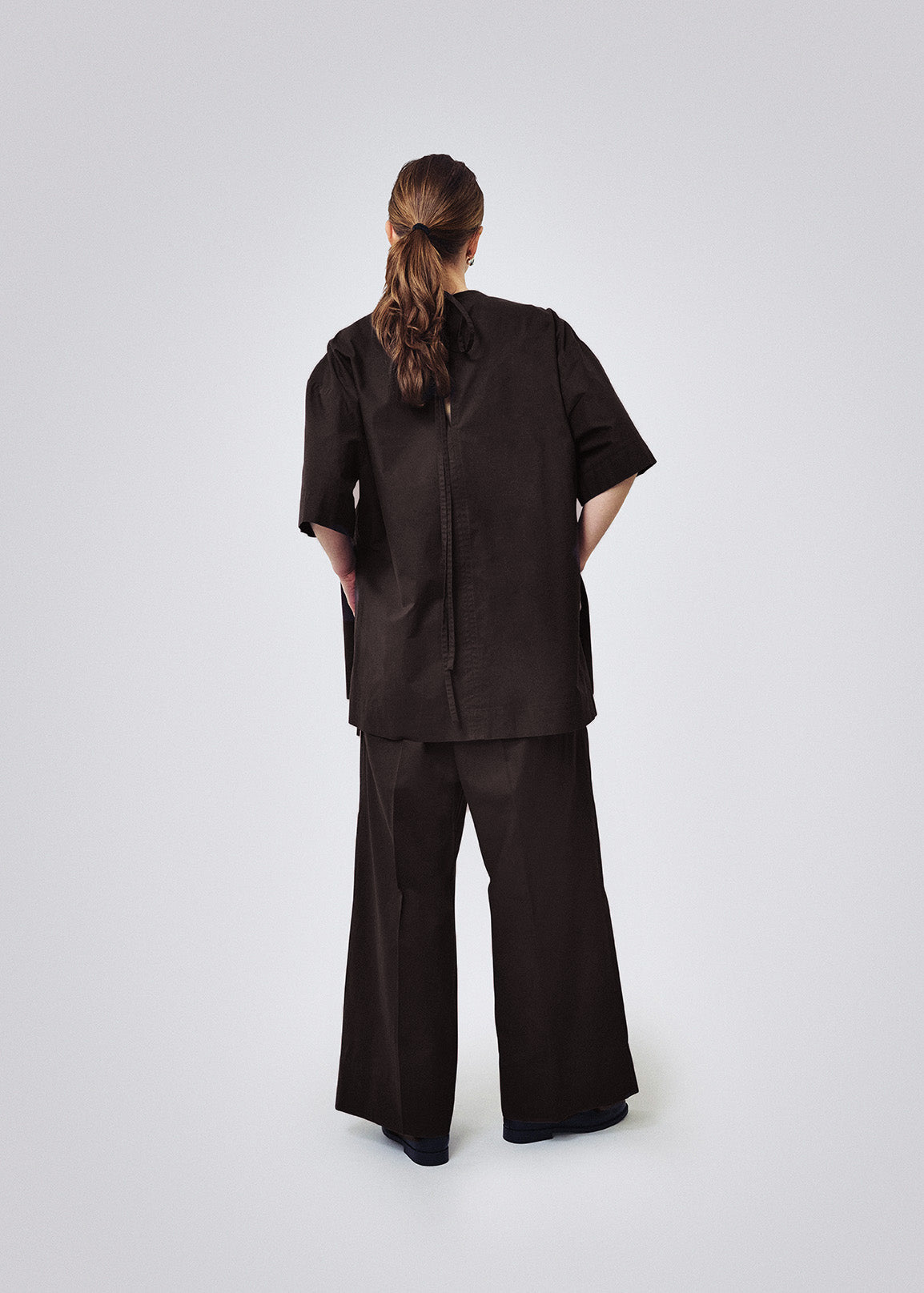 Cotton gather pants chocolate