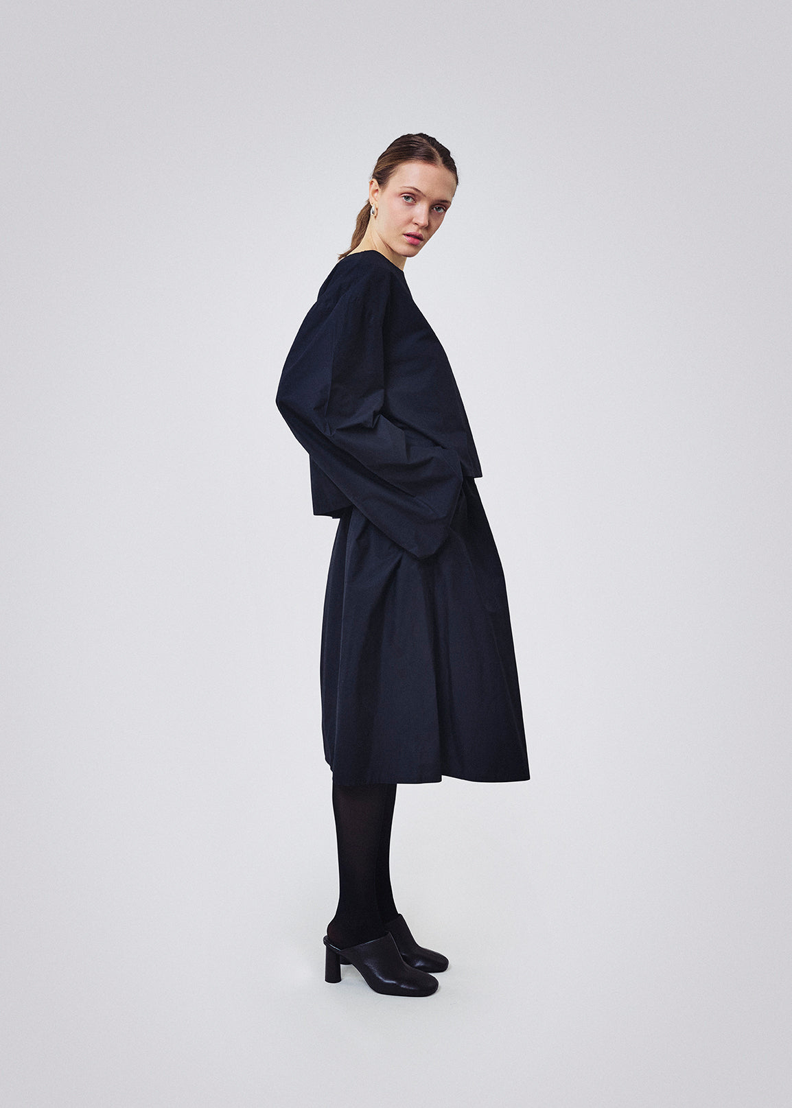 Cotton gather skirt black