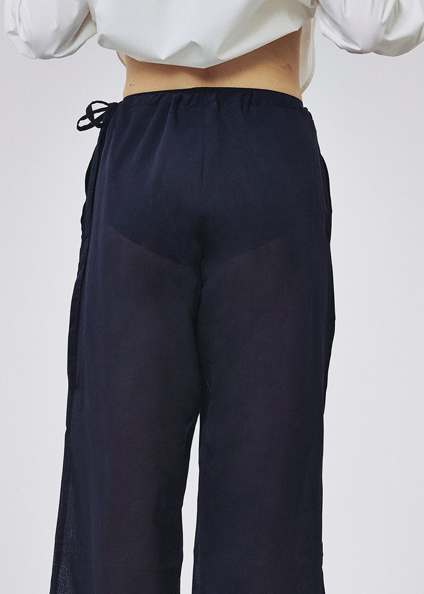 Sheer gather pants black