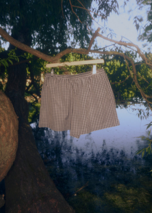 Cotton short shorts blue check