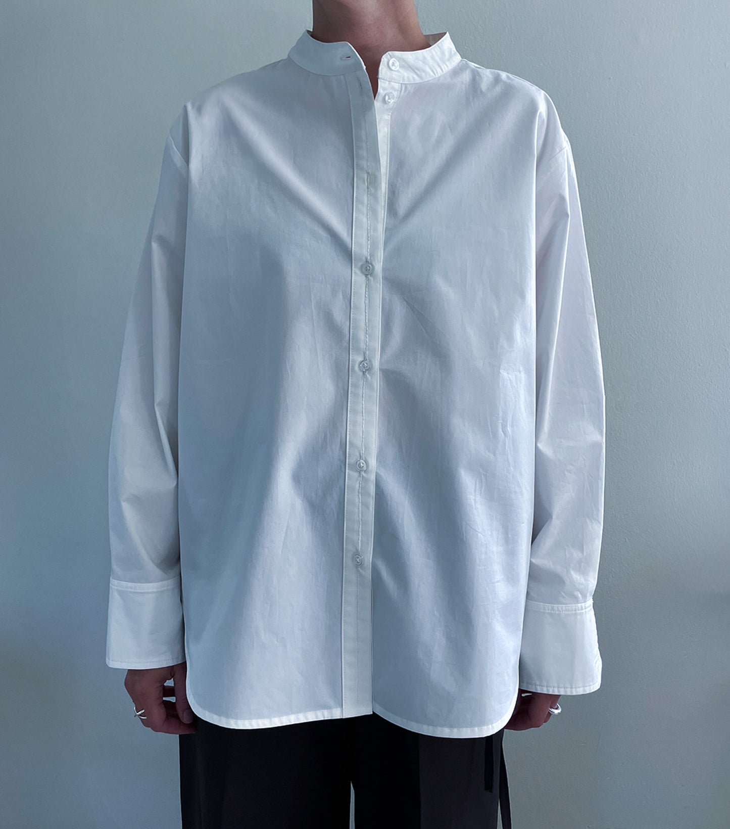 Mock collar shirt - bright white