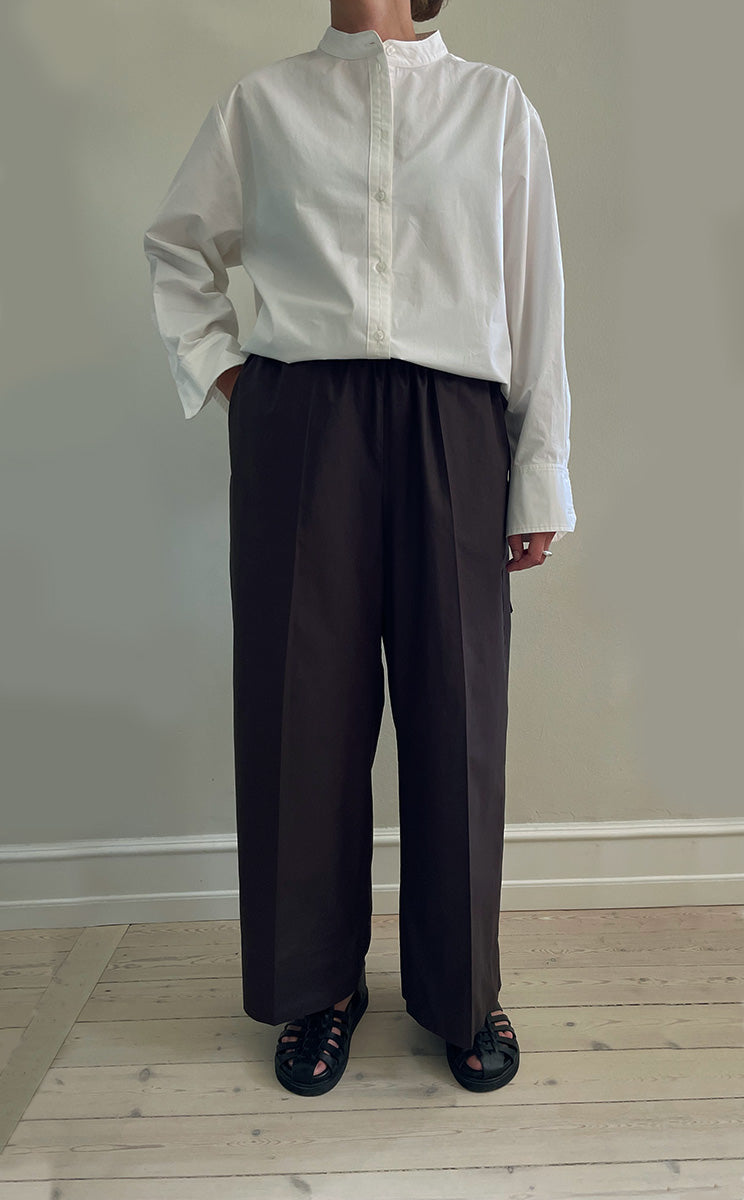 Gather pants cotton poplin- chocolate brown