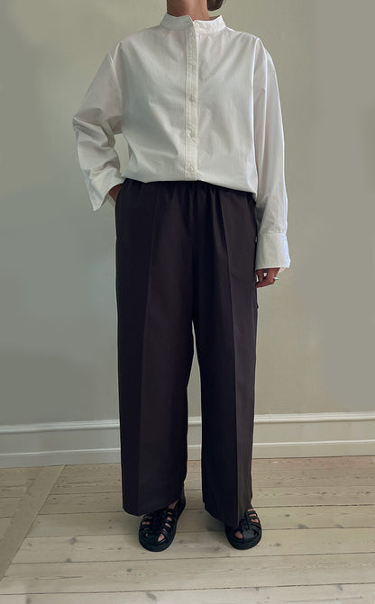 Gather pants cotton poplin- chocolate brown