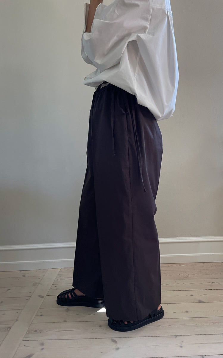 Gather pants cotton poplin- chocolate brown