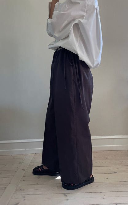 Gather pants cotton poplin- chocolate brown