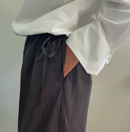 Gather pants cotton poplin- chocolate brown