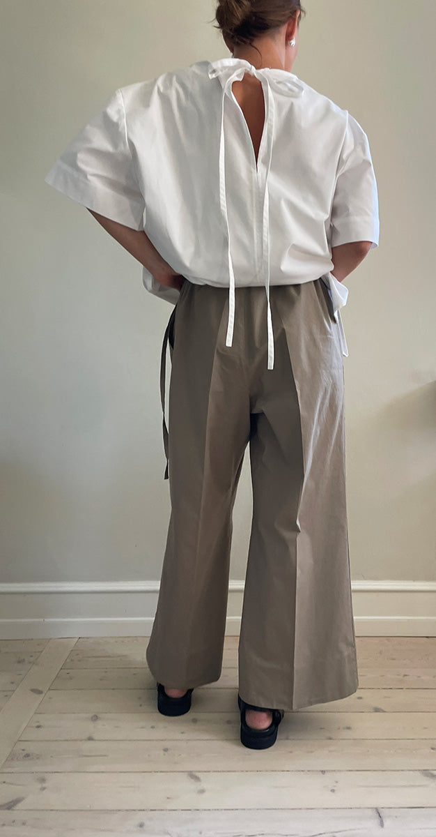 Gather pants cotton poplin - nature