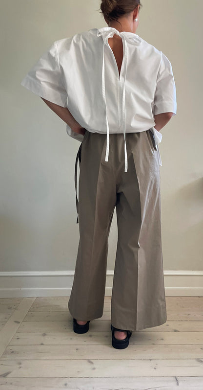 Gather pants cotton poplin - nature