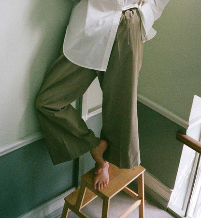 Gather pants cotton poplin - nature